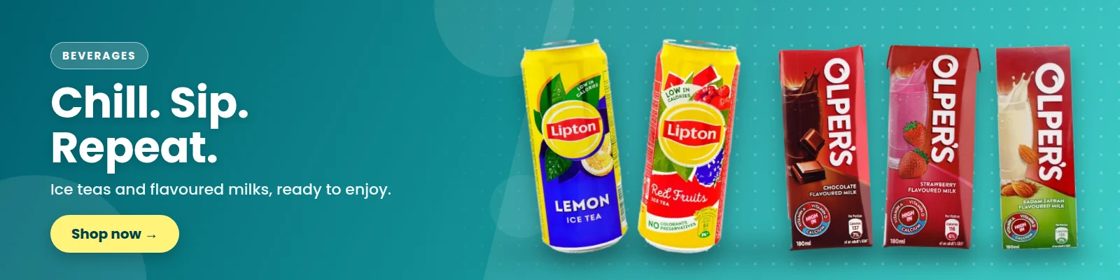 Beverages: ice teas and milk drinks