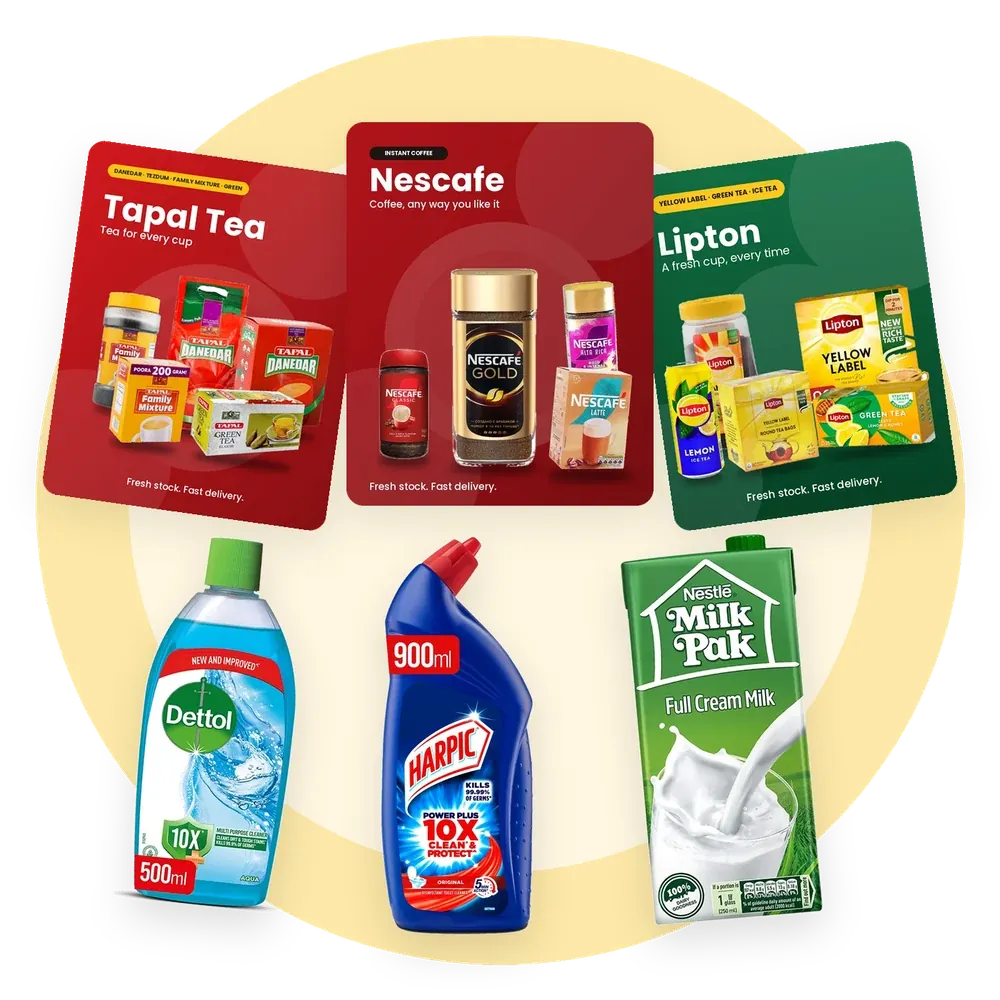 Real ShopHivePk products: Nescafe, Tapal and Lipton tea, Dettol and Harpic cleaners and Milk Pak milk