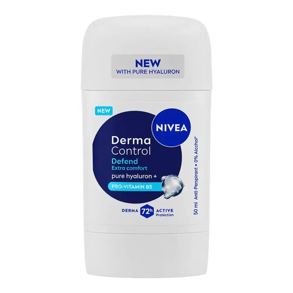 Nivea Derma Control Defend Extra Comfort Pure Hyaluron+ 72H Deodorant Stick, Alcohol Free, Anti-Perspirant, 50ml