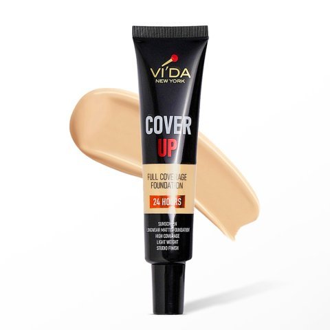 Vi'da New York Cover Up Full Coverage Foundation 24 Hours, Sunscreen, Mattifying, Oil Free, Studio Finish & Lightweight, Non-Comedogenic, 199 Warm Nude, 30ml
