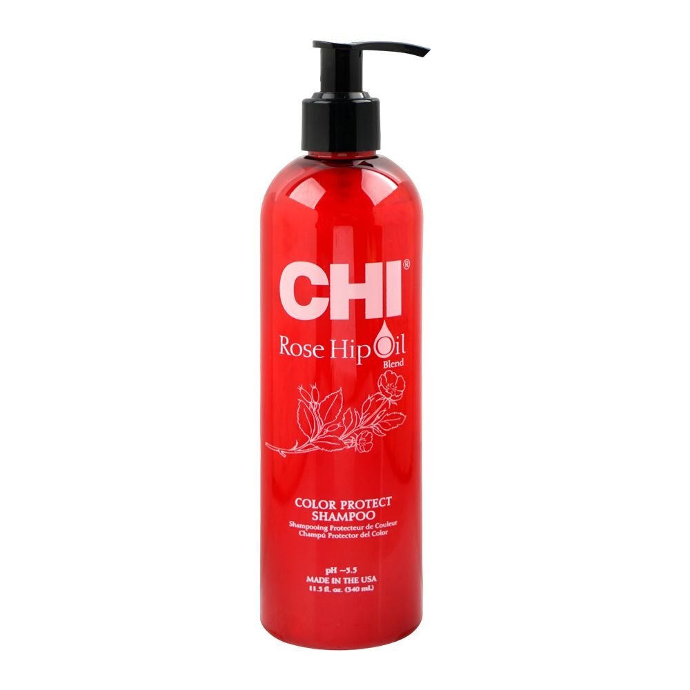 CHI Rose Hip Oil Blend Color Protect Shampoo, Glycerin, Glycolic Acid, For Color Treated Hair, 340ml