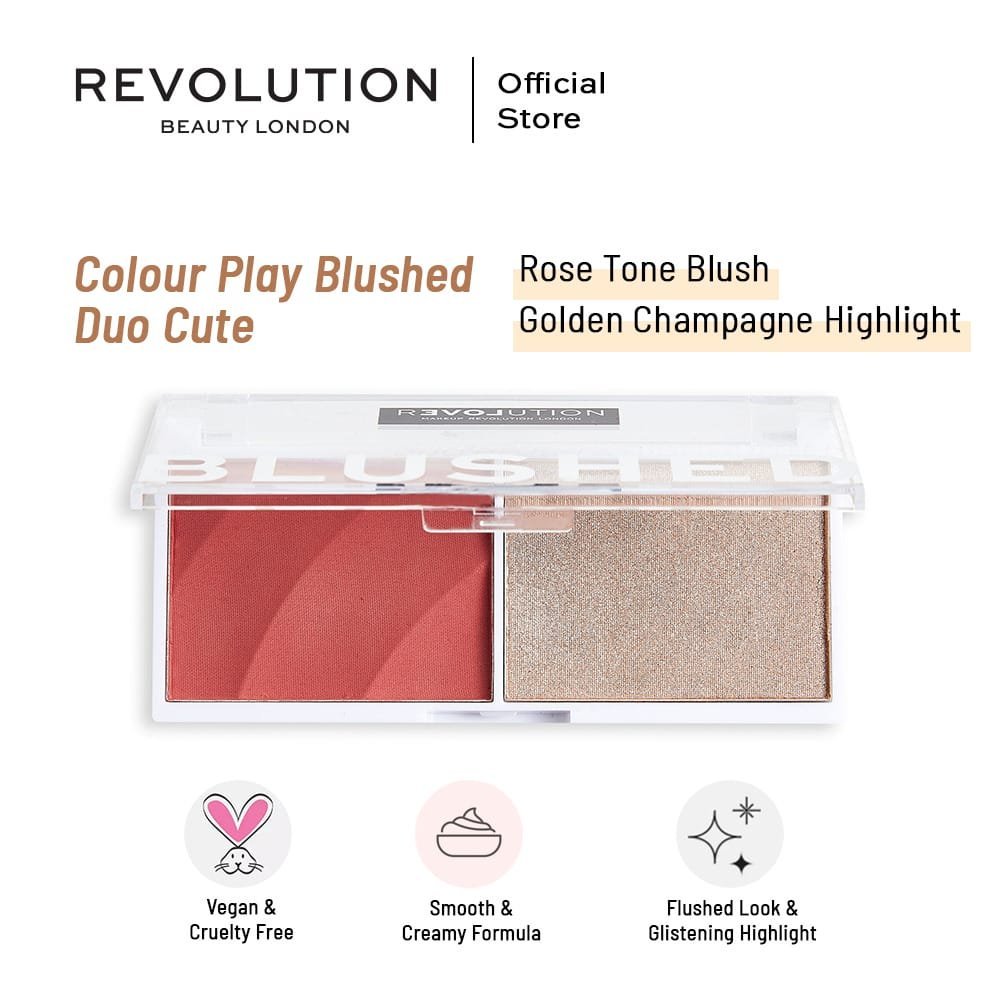 Makeup Revolution Relove Blushed Duo Blush & Highlighter, Cute