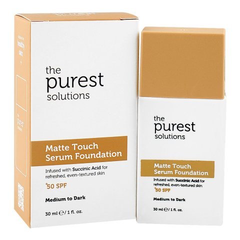The Purest Solutions Matte Touch Serum Foundation, SPF50+ Medium To Dark, Vegan, Succinic Acid, 30ml