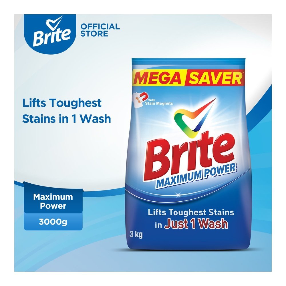 Brite Maximum Power Detergent Washing Powder, 3 KG