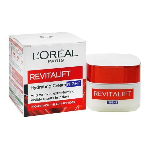 L'Oreal Paris Revitalift Hydrating Night Cream, Paraben & Dye Free, Stearic Acid, Pro-Retinol, For Anti Wrinkle Skin, 50ml