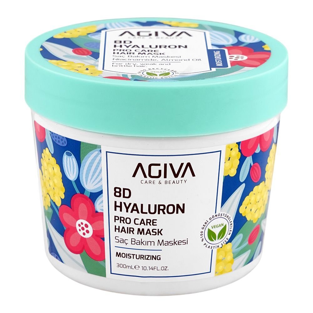 Agiva Care & Beauty 8D Hyaluron Pro Care Moisturizing Hair Mask, Hyaluronic Acid, Citric Acid, For Moisturizing Hair, 300ml