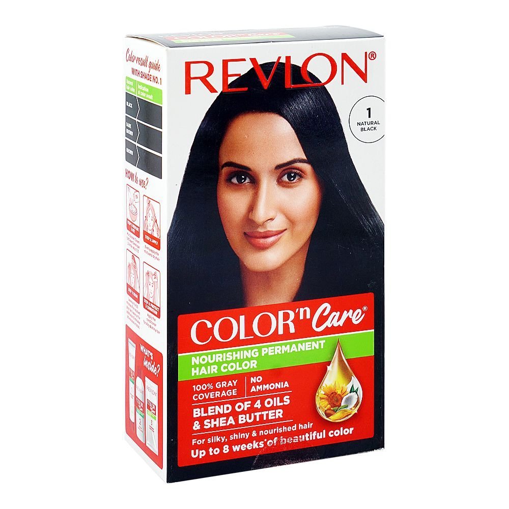 Revlon Color'n Care Nourishing Permanent Hair Color, Ammonia Free, Jojoba Oil, Shea Butter, 1 Natural Black