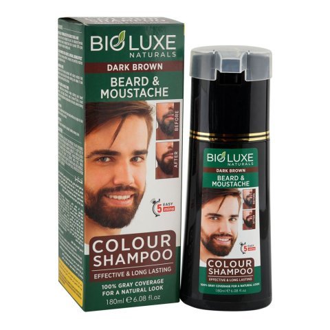 Bio Luxe Naturals Beard & Moustache Colour Shampoo, Ammonia Free, Dark Brown, 180ml