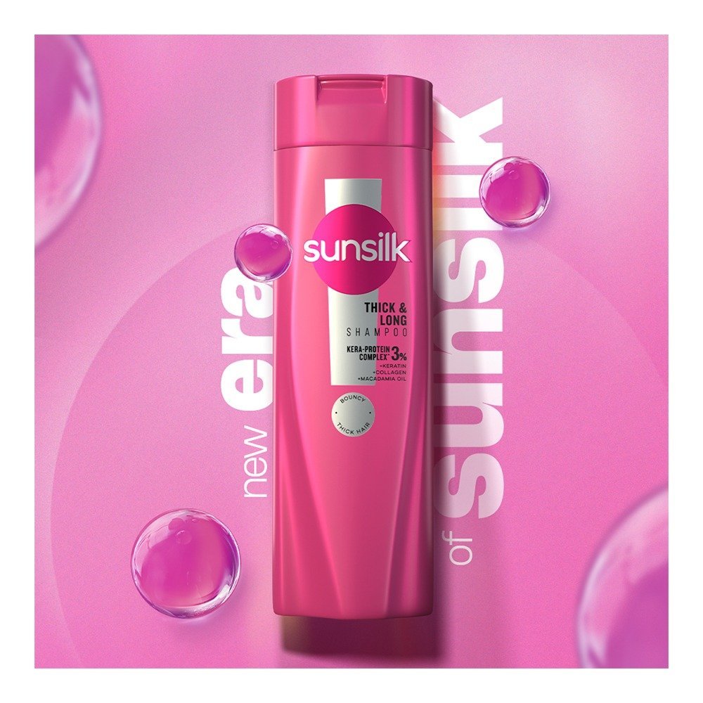 Sunsilk Thick & Long Kera-Protein Complex 3% Shampoo, Keratin, Macadamia Oil, For Thick Hair, 185ml