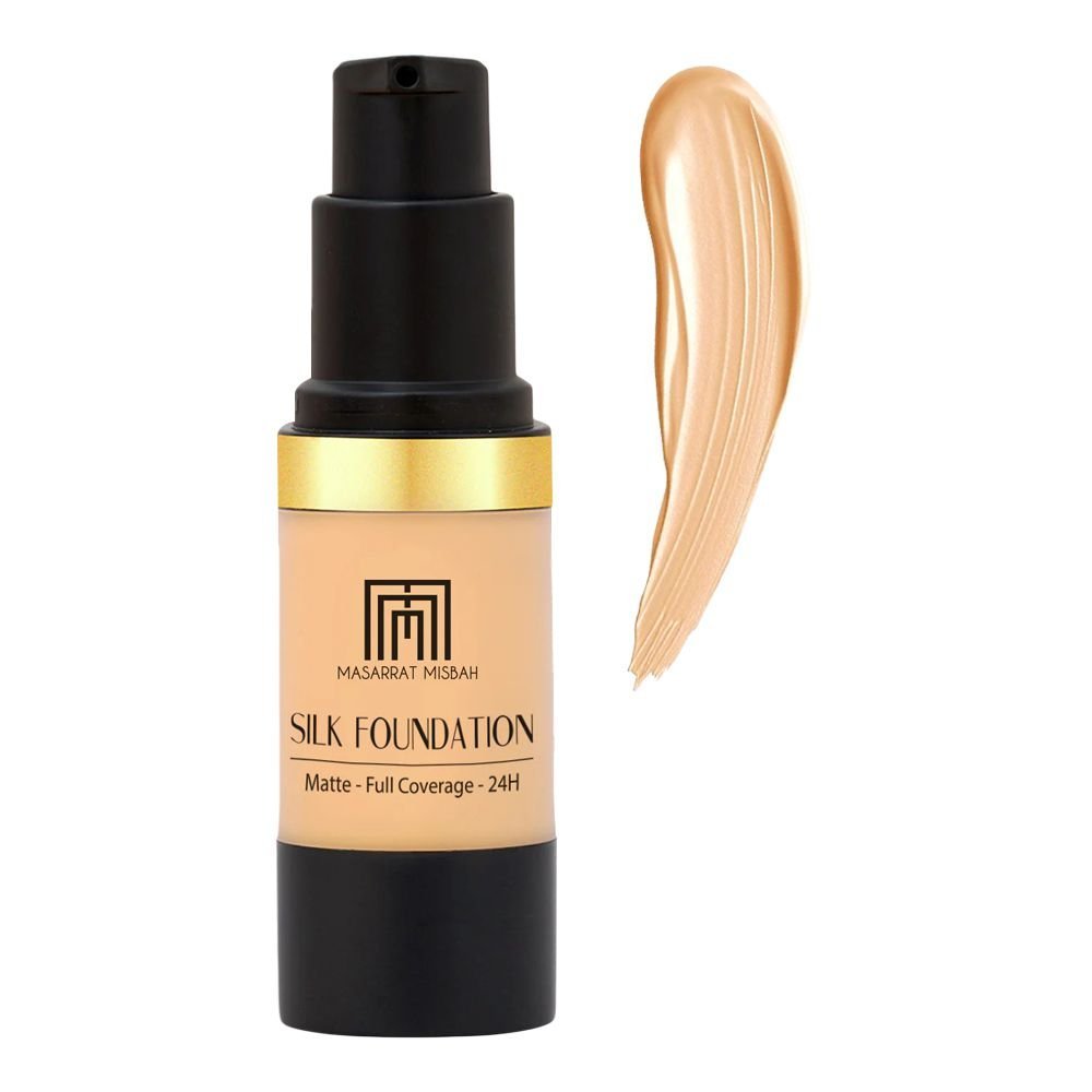 Masarrat Misbah Silk Foundation Matte Full Coverage 24H, Natural Warmth, 10ml