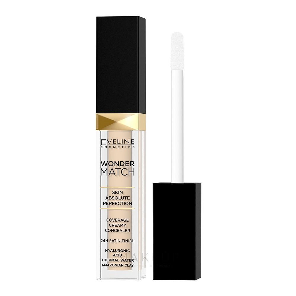 Eveline Wonder Match Skin Absolute Perfection Coverage Creamy Concealer, Hyaluronic Acid, 25 Sand Nude, 6.8ml