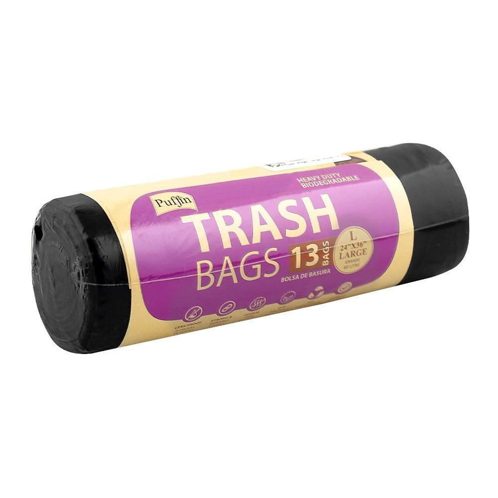 Puffin Trash Bags, Large 24 X 36, 13-Pack