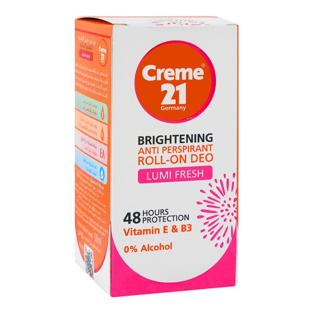 Creme 21 Lumi Fresh Brightening Anti-Perspirant Roll-On Deo, 48Hr Protection, 0% Alcohol, 50ml