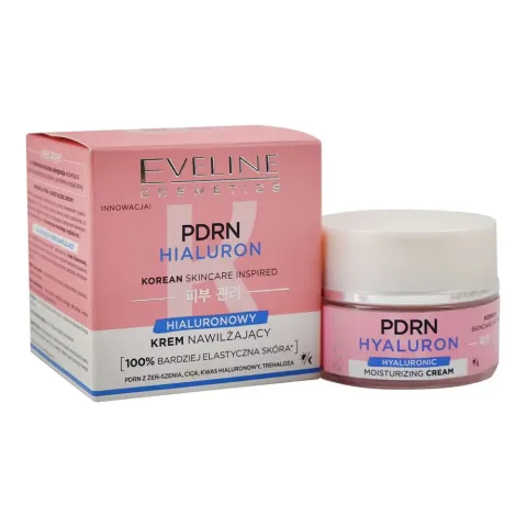 Eveline Korean PDRN Hyaluron Moisturizing Cream, Hyaluronic Acid, Citric Acid, For Dry & Combination Skin, 50ml