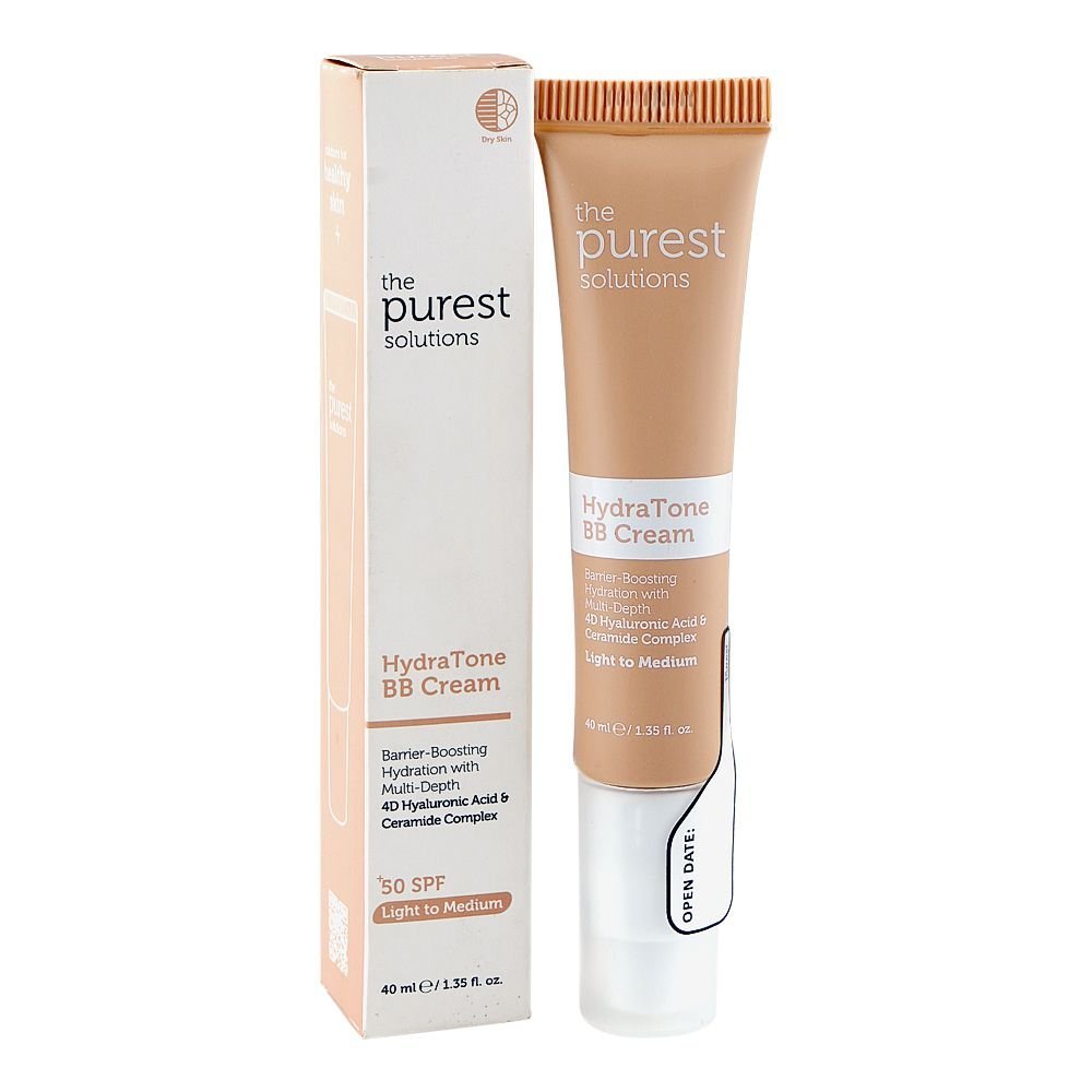 The Purest Solution 4D HydraTone BB Cream, SPF50+ Light To Medium, Hyaluronic Acid & Ceramid Complex, For Dry & Combination Skin, 40ml