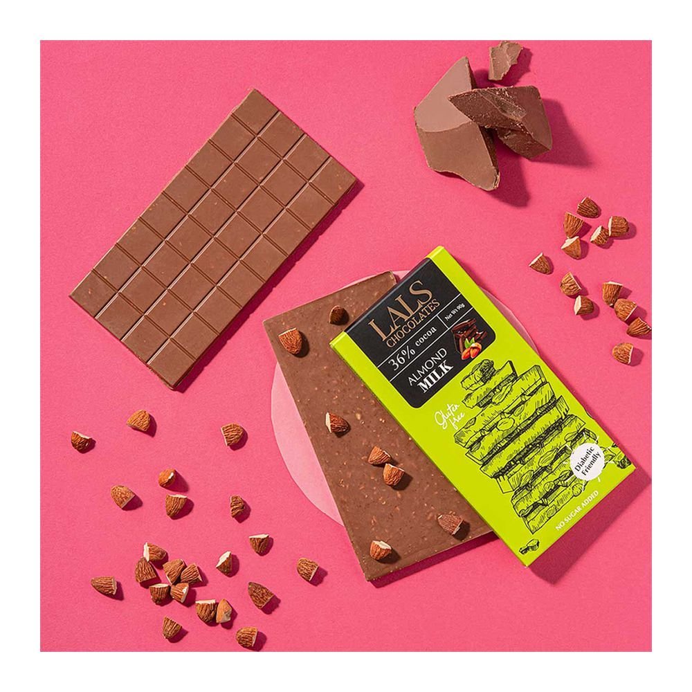 Lals Chocolate 36% Cocoa Almond Milk Gluten Free, No Sugar Added, 90g