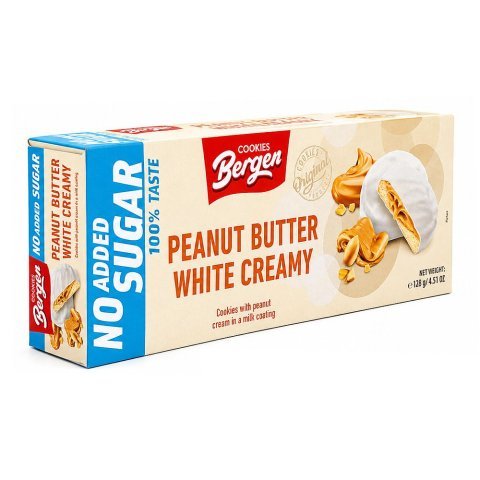 Bergen Peanut Butter White Creamy Cookies, No Added Sugar, 128g