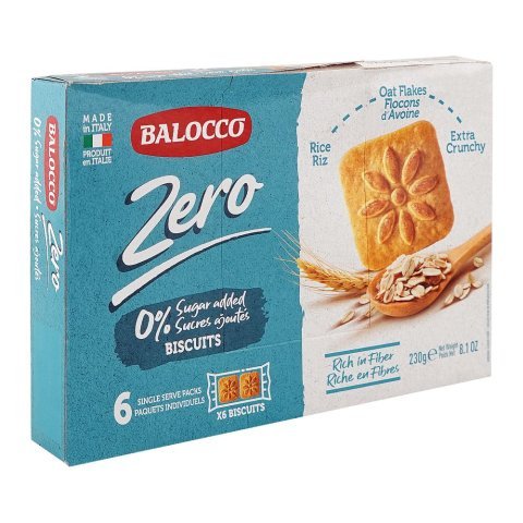 Balocco Zero Oat Flakes & Rice Biscuits, 0% Sugar Added, 6-Pack