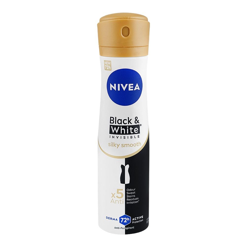 Nivea 72H Invisible Black & White Silky Smooth Anti-Perspirant Body Spray, For Men, 150ml