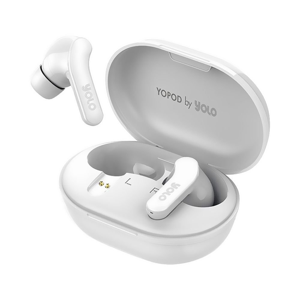 YOLO Yopod Wave True Wireless Earbuds, 300mAh Case Battery, IPX4 Water Resistant, White