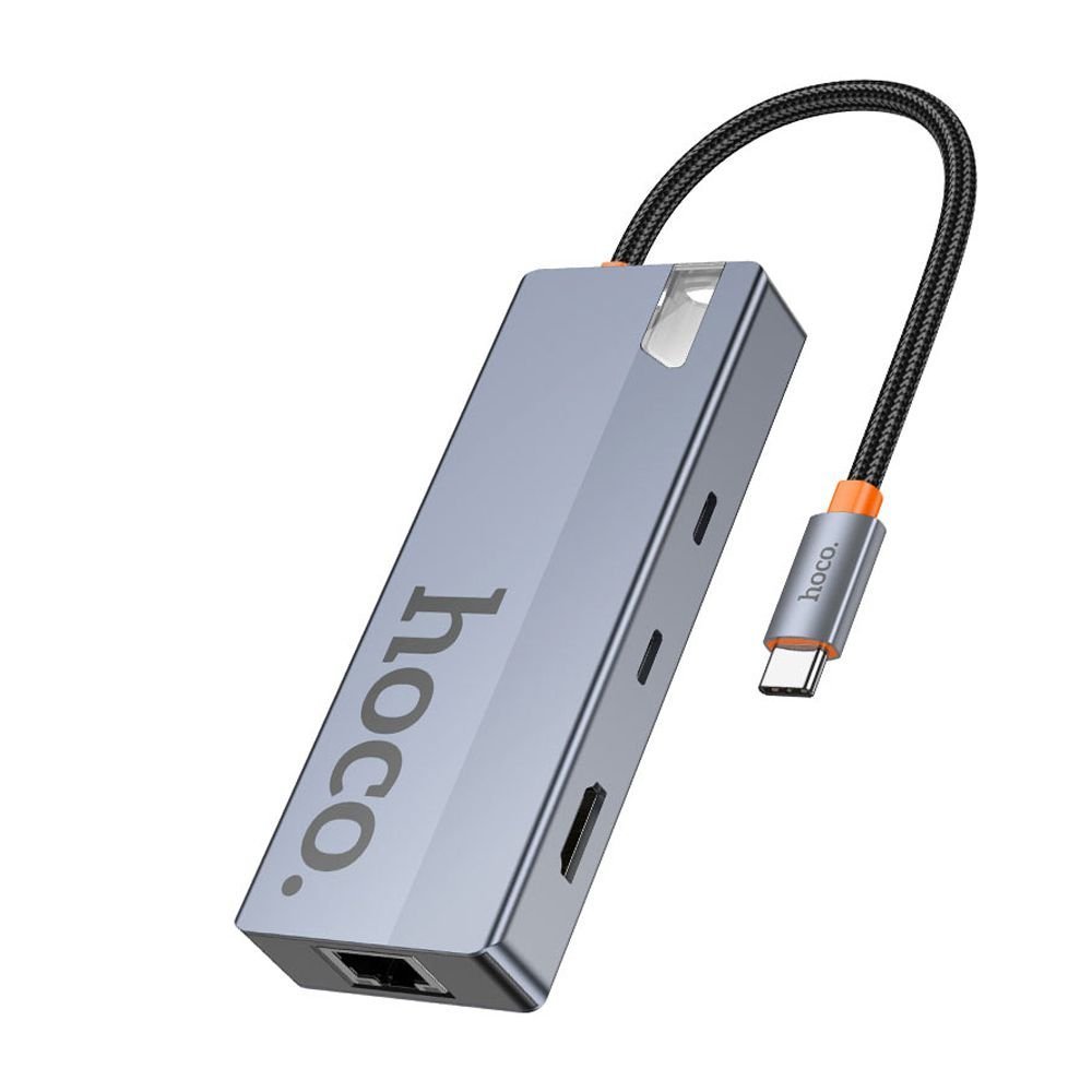 HOCO Wow 8-In-1 Multi-Function Converter Hub, 5Gbps Transfer Speed, HB52, Deep Space Gray
