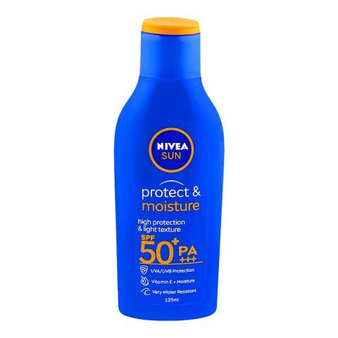 Nivea Sun Protect & Moisture High Protection & Light Texture SPF50 + PA +++ UVA/UVB Protection, Vitamin E + Moisture, Water Resistant, 125ml