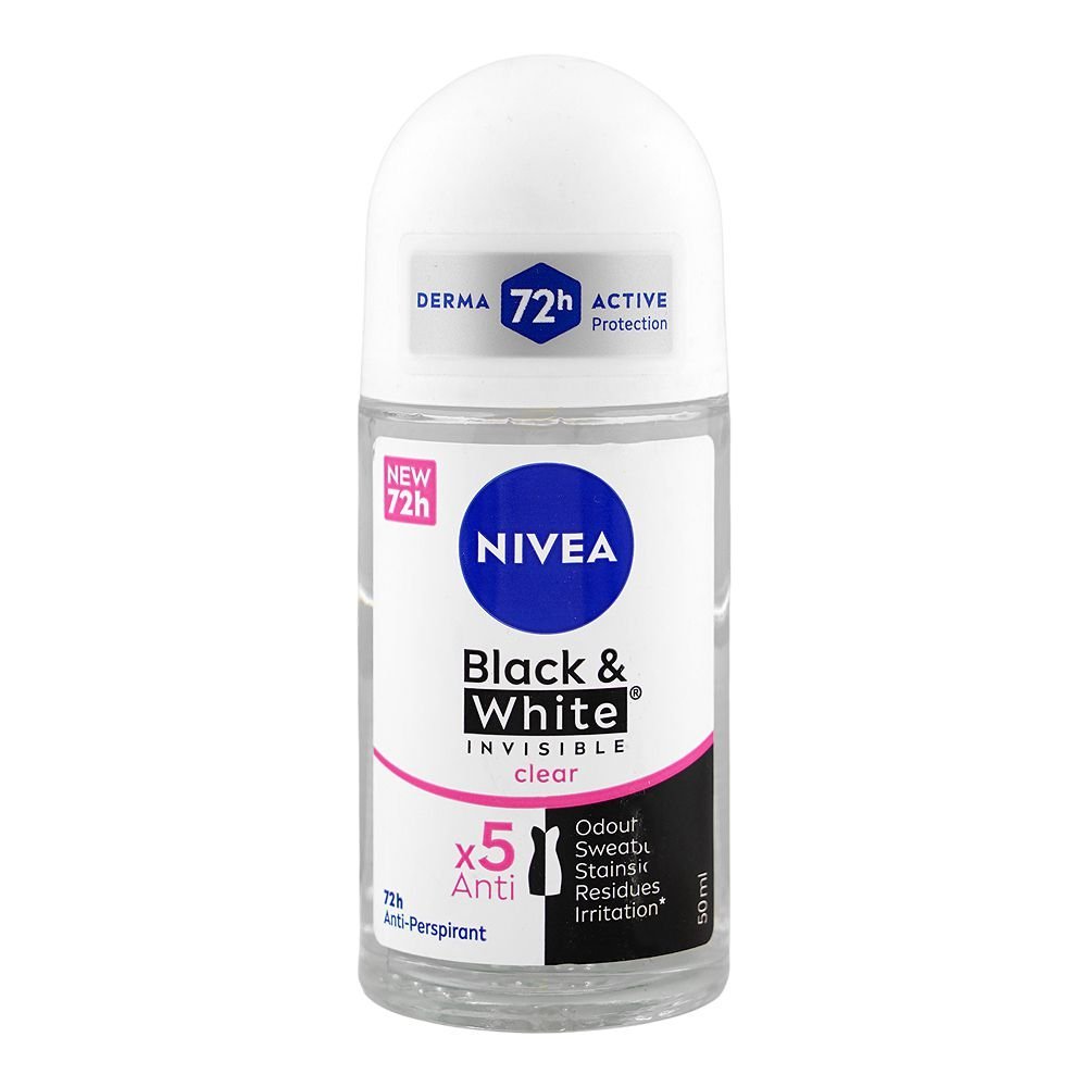 Nivea Black & White Invisible Original X5 Anti Roll On, Anti-Perpirant, 50ml