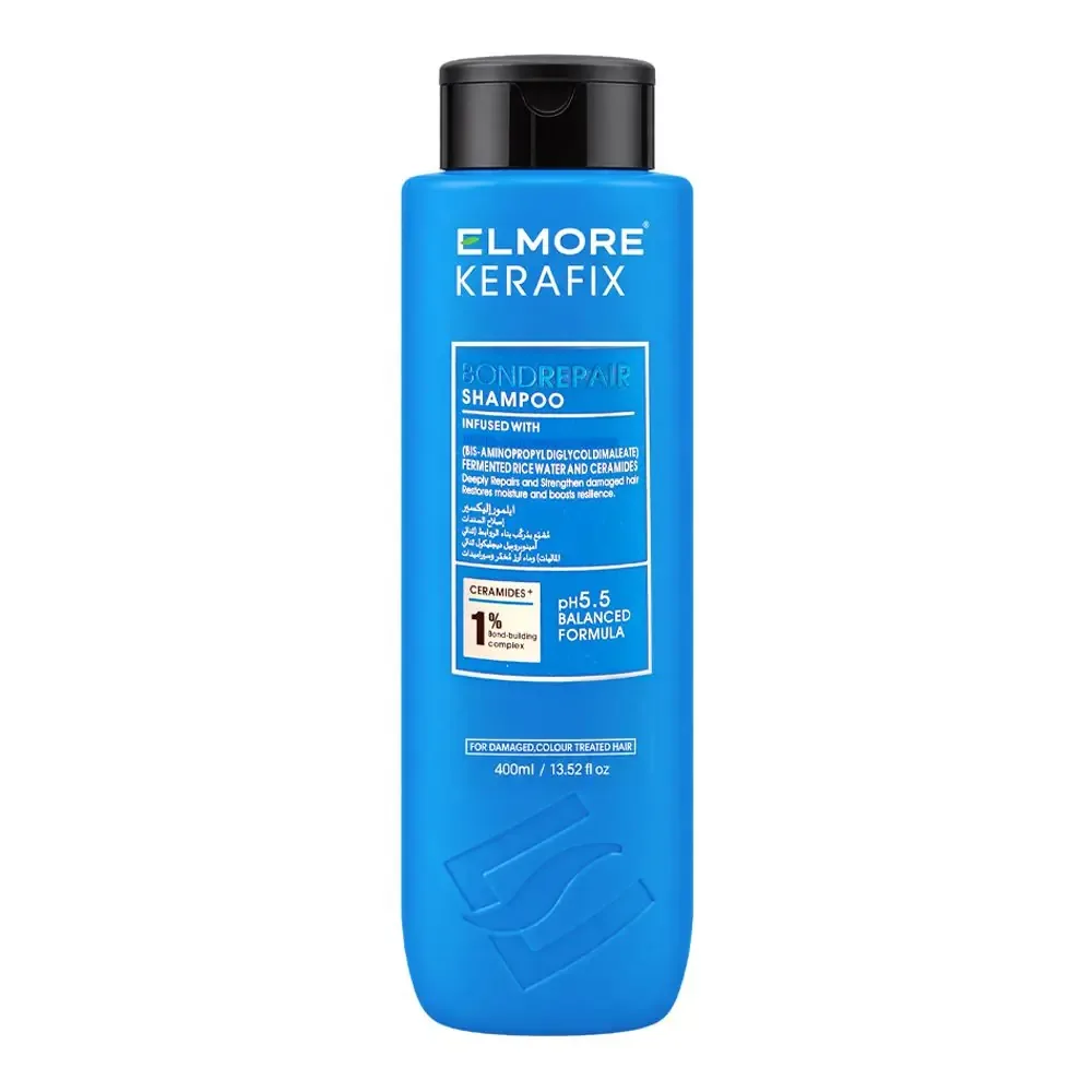 Elmore Kera Fix Infused With Bond-Building Complex Bond Repair Shampoo, Citric Acid, Glycerin, For Damaged & Color Treated Hair, 400ml