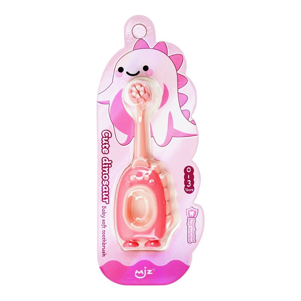 Mjz Kids 0-3 Years Cute Dinosaur Toothbrush, Soft, Pink, 226