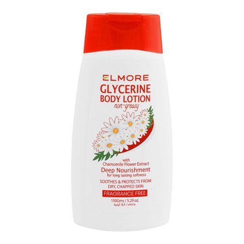 Elmore Deep Nourishment Glycerine Chamomile Flower Extract Fragrance Free Body Lotion, 150g