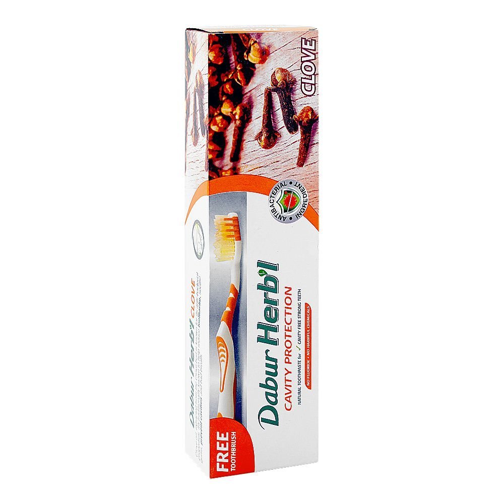 Dabur Herb'l Clove Cavity Protection Toothpaste, 200g + Toothbrush Free