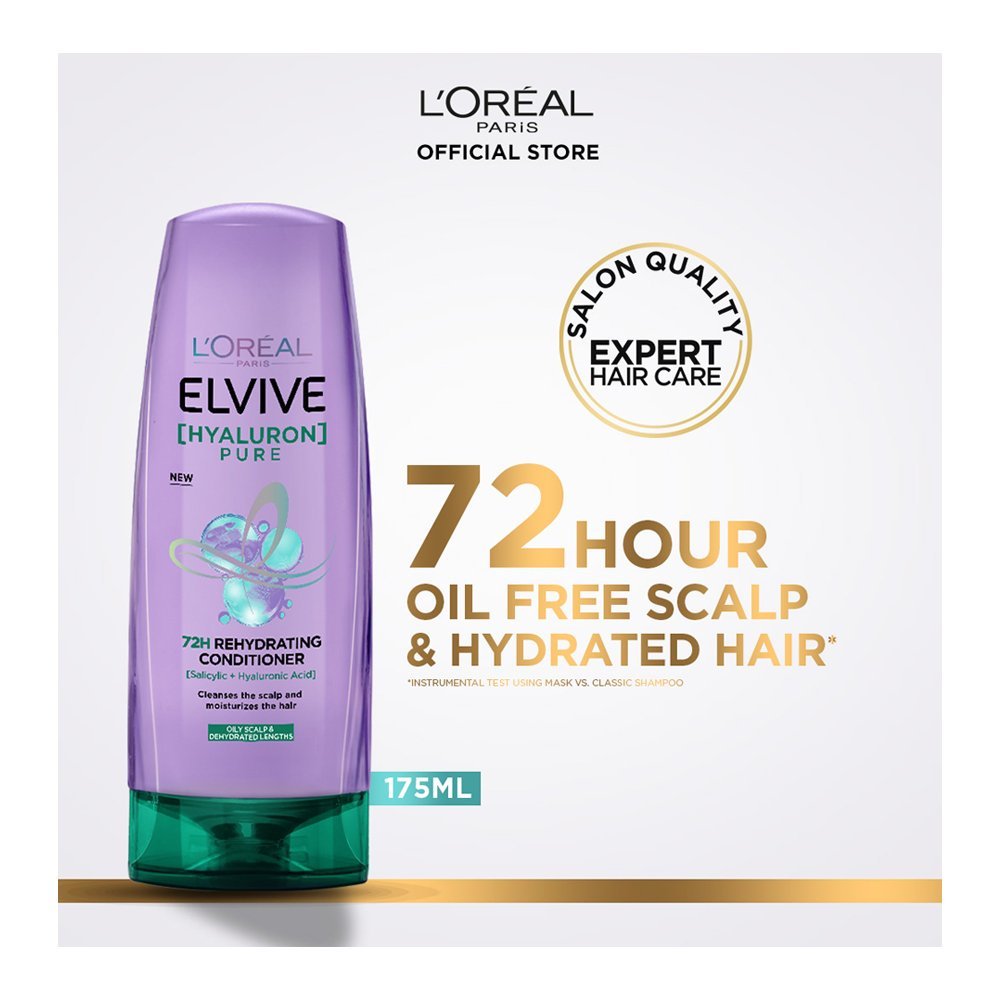 L'Oreal Paris Elvive Hyaluron Pure 72H Rehydrating Conditioner, Salicylic & Hyaluronic Acid, 175ml