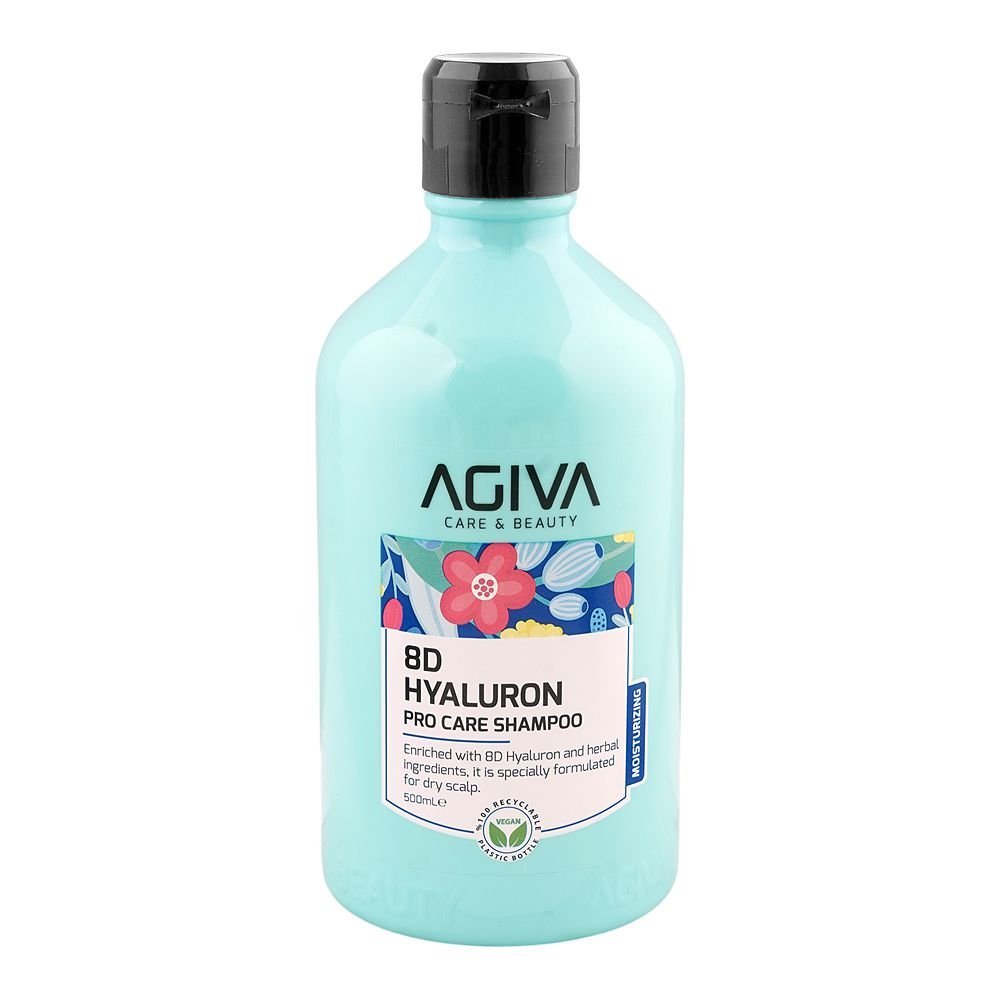 Agiva Care & Beauty 8D Hyaluron Pro Care Moisturizing Shampoo, Hyaluronic Acid, Citric Acid, For Dry Scalp, 500ml