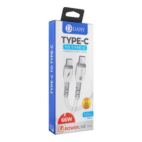 Dany Powerline Type-C To Type-C Charging & Data Cable, White, TY-15