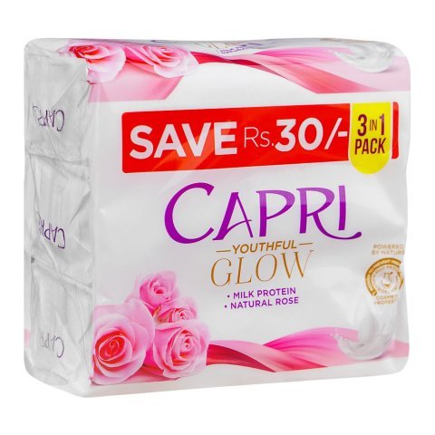 Capri Youthful Glow Milk Protein & Natural Rose Soap, Pink, 3 X 150g
