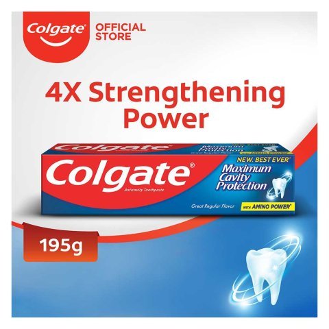 Colgate Maximum Cavity Protection Amino Power Toothpaste, Great Regular Flavour, 195g