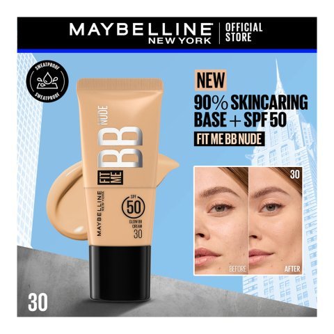 Maybelline Fit Me BB Nude Glow Cream, Sweatproof, SPF50, 30