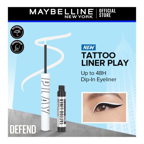 Maybelline New York Tattoo Play Liquid Eyeliner, Water & Smudge Proof, Vegan Formula, Defend-Matte White