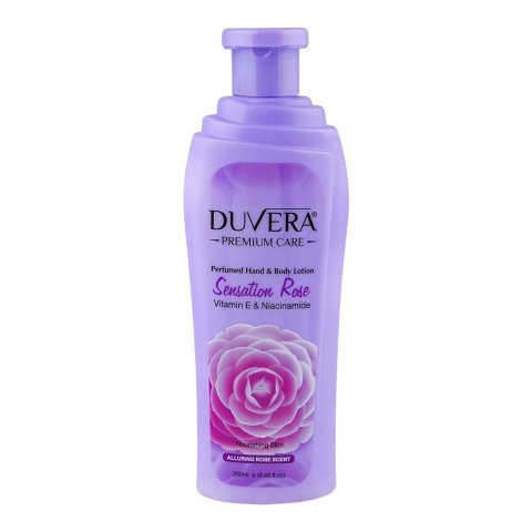 Duvera Sensation Rose Perfumed Hand & Body Lotion, Vitamin E & Niacinamide, For Nourished Skin, 250ml