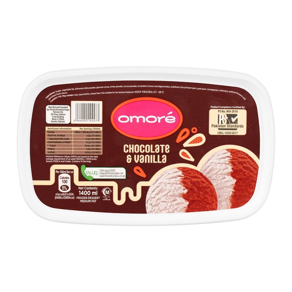 Omore Chocolate & Vanilla Tub, Frozen Dessert, 1400ml