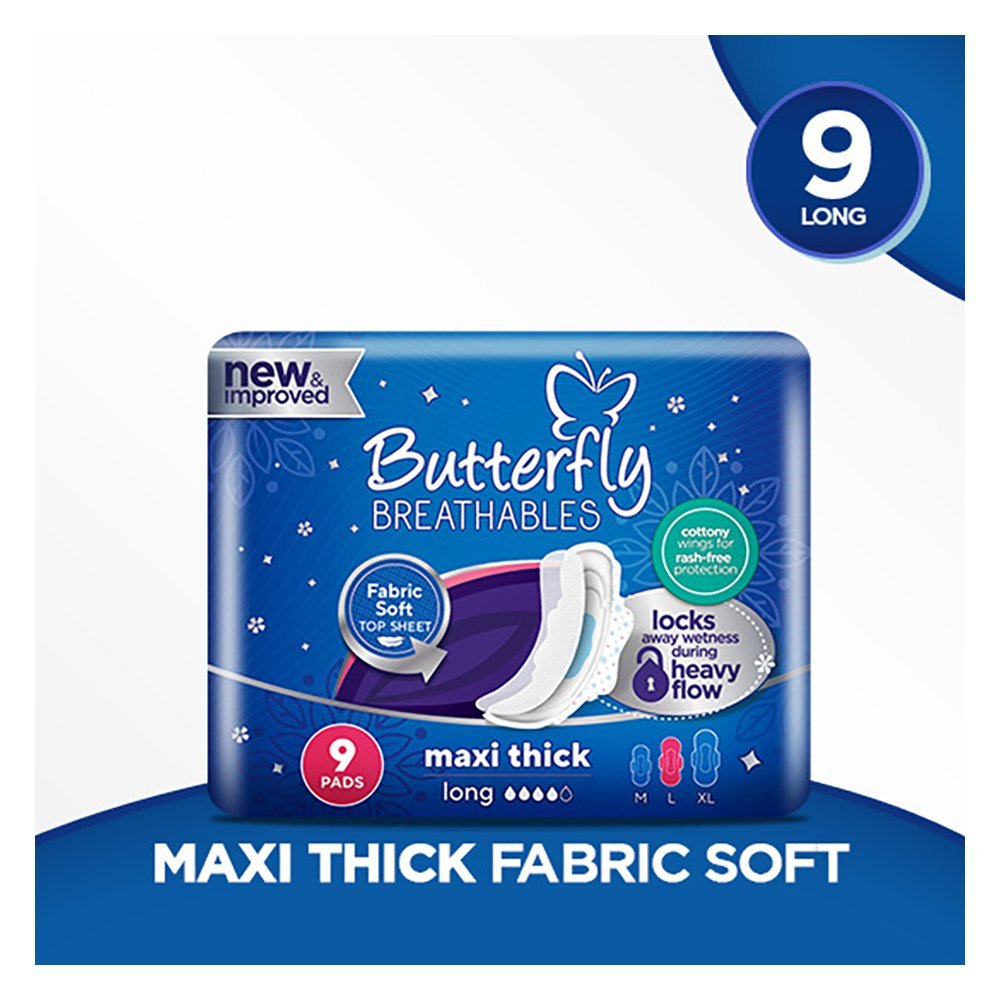 Butterfly Breathables Maxi Thick Pads, Large, 9-Pack