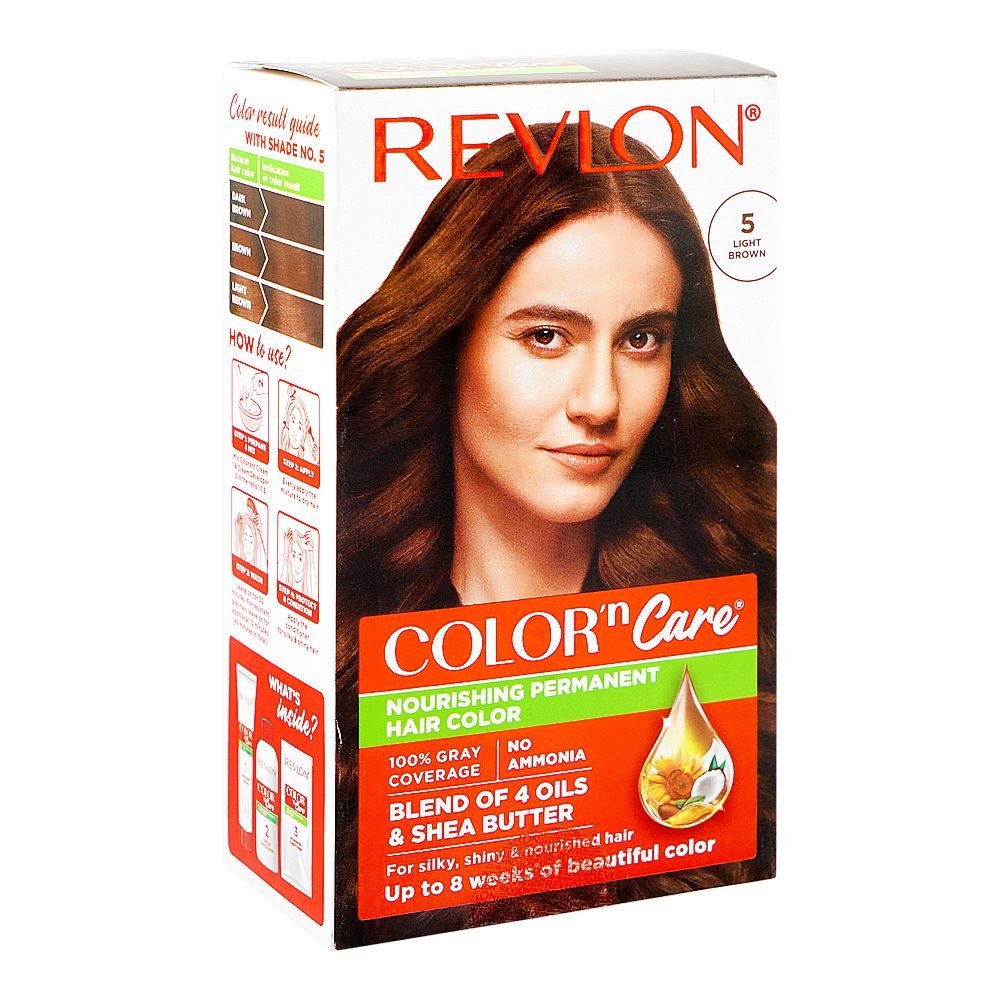 Revlon Color'n Care Nourishing Permanent Hair Color, Ammonia Free, Jojoba Oil, Shea Butter, 5 Light Brown