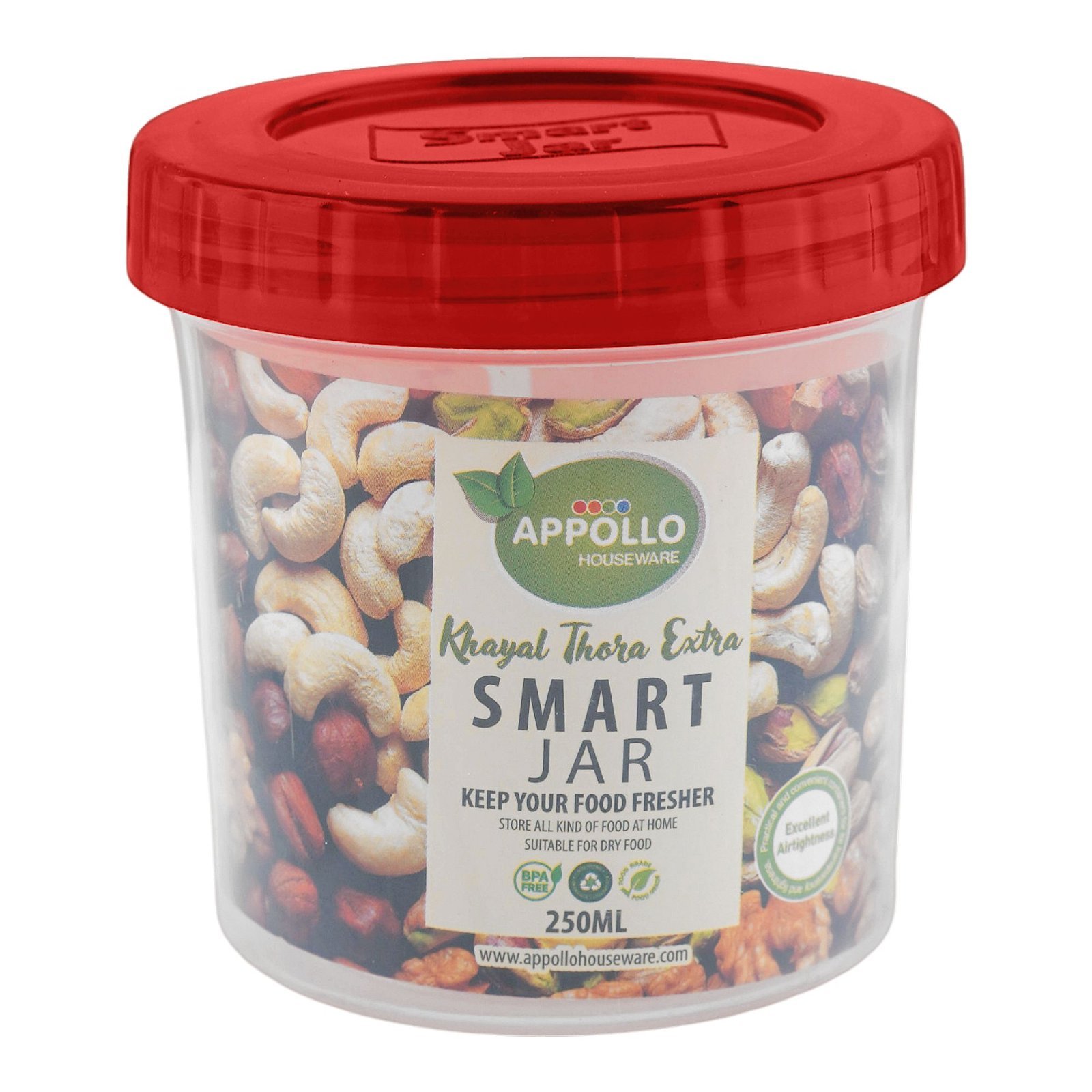 Appollo Smart Jar, BPA Free, Small, Red, 250ml