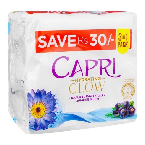 Capri Hydrating Glow Natural Water Lilly & Juniper Berry Soap, Blue, 3 X 150g