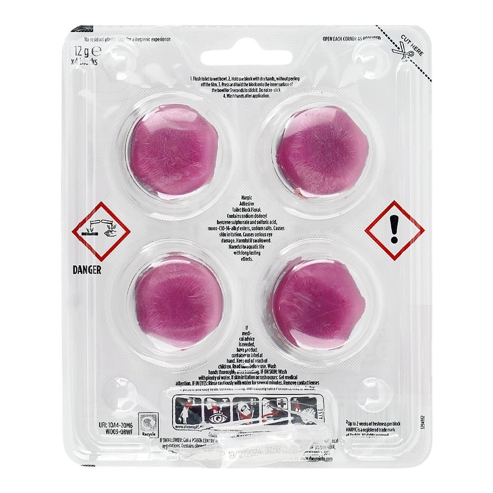 Harpic Hygienic & Fresh Sticker Floral Toilet Block, 4 X 12g