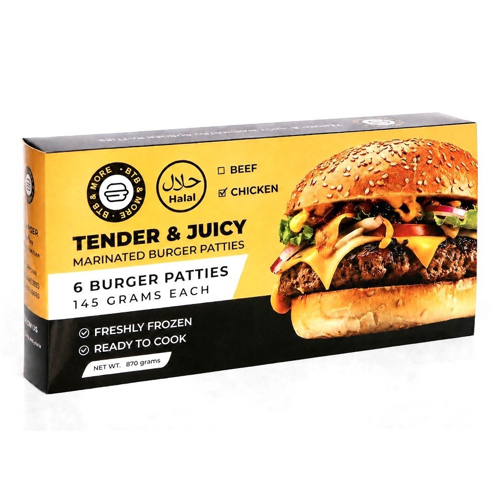 BTB & More Tender & Juicy Chicken Burger Patties, 6-Pack