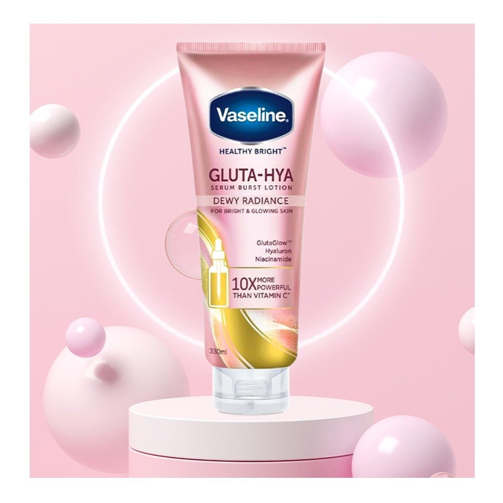 Vaseline Healthy Bright Gluta-Hya Dewy Radiance Serum Burst Body Lotion, 330ml