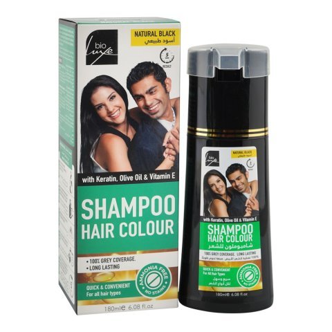 Bio Luxe Naturals Keratin, Olive Oil & Vitamin E Shampoo Hair Colour, Ammonia Free, Natural Black, For All Types Of Hair, 180ml