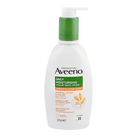 Aveeno Daily Moisturising Apricot & Honey Scent Body Cream, Lactic Acid, For Dry Skin, 300ml