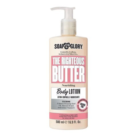 Soap & Glory The Righteous Butter Nourishing Body Lotion, Featuring A Blend Of Rosehip Seed Oil, Almond Oil & Antioxidant Vitamin E, Original Pink, 500ml